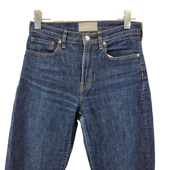 Everlane Cropped Straight Leg Jeans Size 26 Tall Dark Wash Raw Hem 27" Waist - Picture 2 of 11
